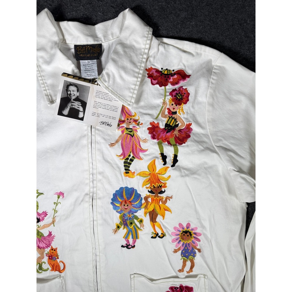 Bob Mackie Wearable Art Parade of the Flowers Fairy Embroidered Zip Jacket 3X - Picture 5 of 13
